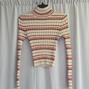 Pink Republic Cream and Red Striped Turtleneck Sweater